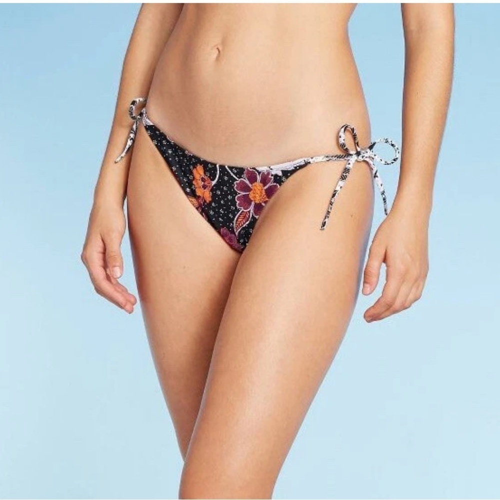 Xhilaration Side Tie Dark Floral Swim Bottoms | XS